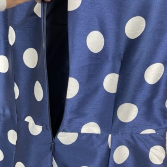 eShakti Custom Womens 8 Medium Navy Blue White Polka Dot Dress Sleeveless Lined - Picture 7 of 9